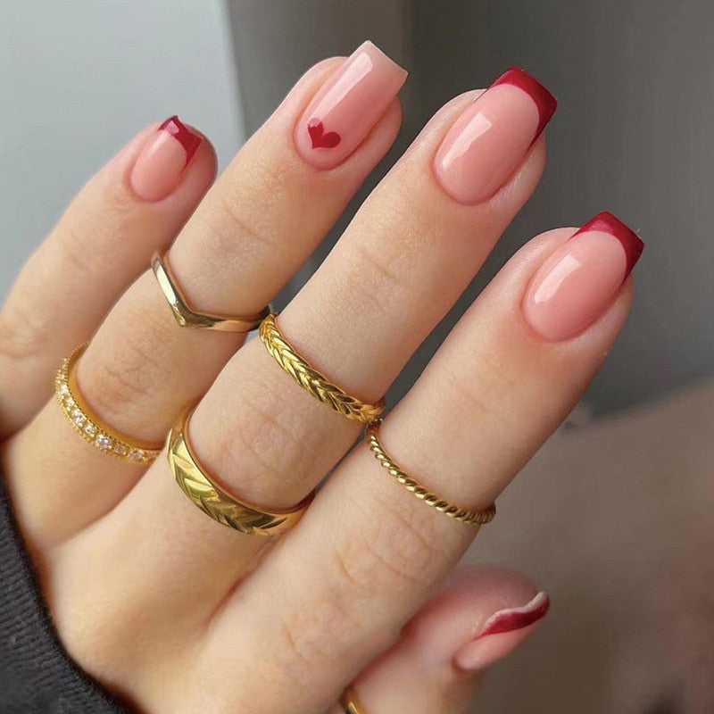 24Pcs/Box Charming Pink Flame Short Ballet Wearable Fake Nails press on Square Head Full Cover Detachable Finished Fingernails