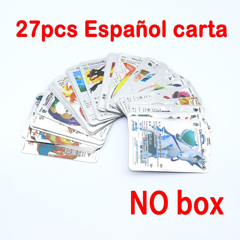 Pokemon Metal Card Spanish Box Gold Black Golden Letters Silver English Vmax Gx Collection Charizard Pikachu Cards Pack Toy Gift
