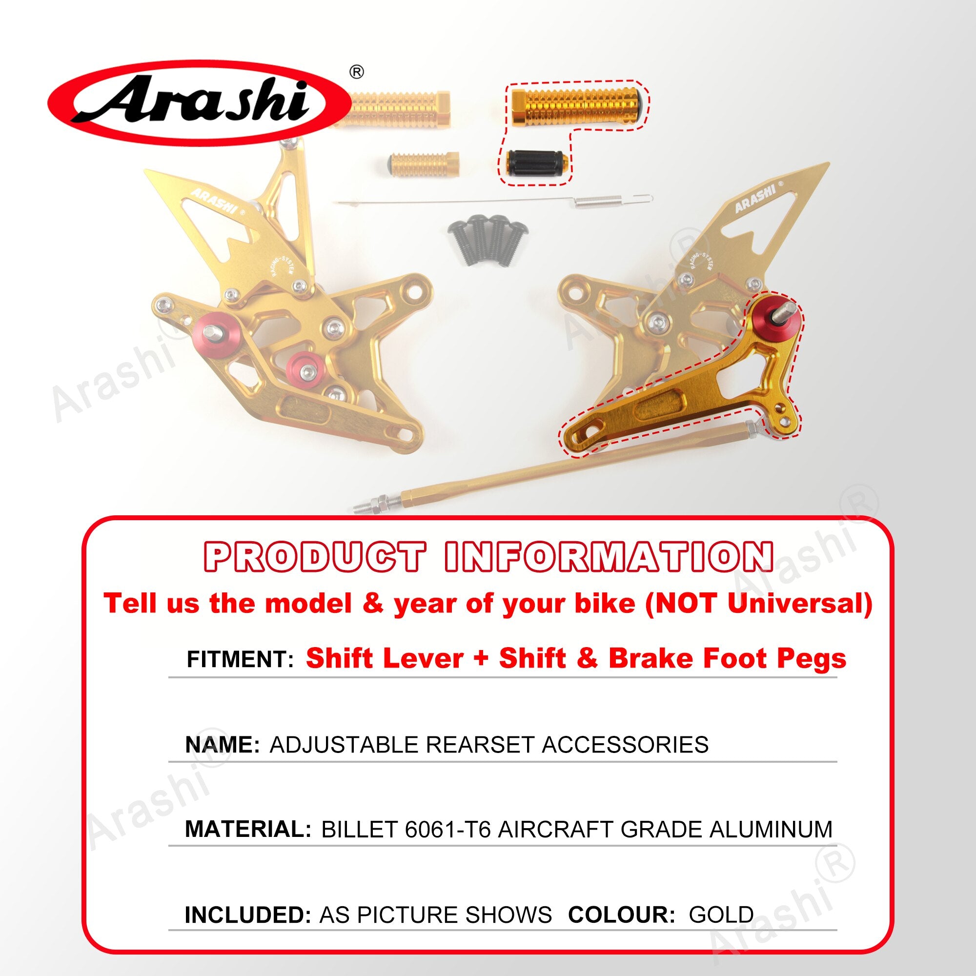 Arashi Spare Parts Adjustable Rearsets Replacement Shift Linkage Lever Gear Selector Motorcycle Footrest Spare Parts Foot Pegs