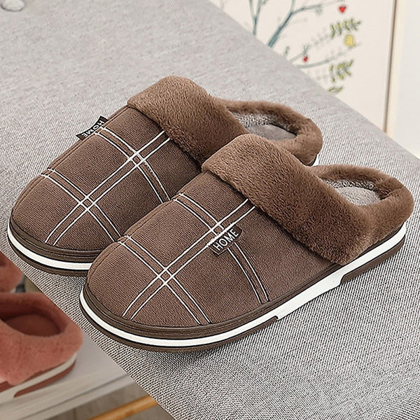Men&#39;s Slippers Home Antiskid Sewing Suede Winter Indoor slippers Male slipper Plush Cozy House slippers with fur Big size 15 16