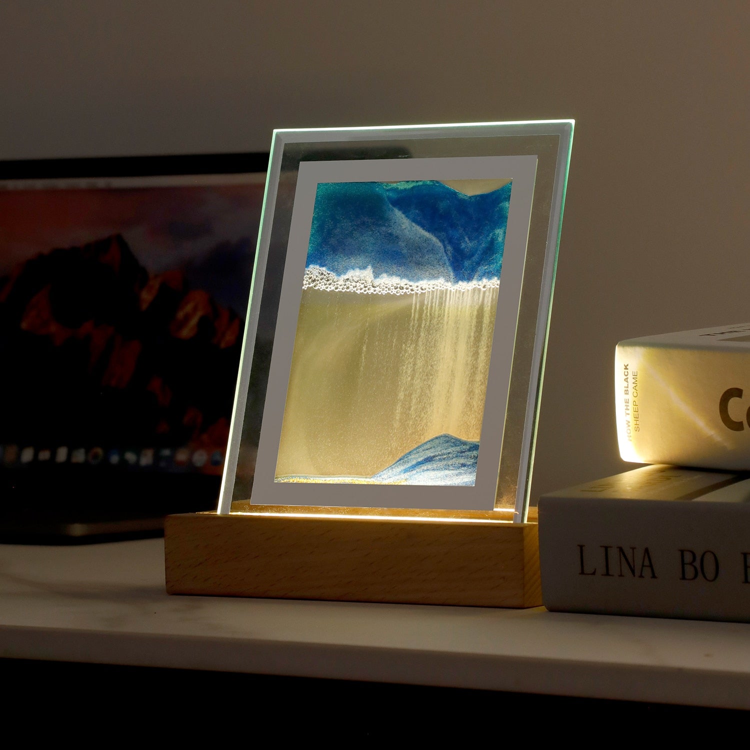 7/12inch Moving Sand Art Picture Round Glass 3D Deep Sea Sandscape In Motion Display Flowing Sand Frame Sand Painting