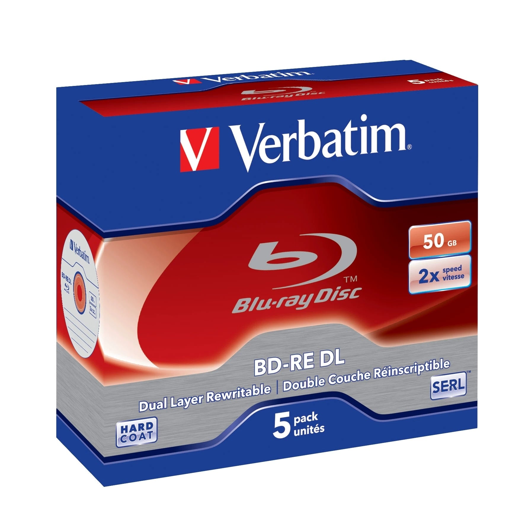 Verbatim Blu-Ray Disc BD-RE DL 50GB 2X BDRE Blank Bluray Disks Dual Layer Rewritable 5pack
