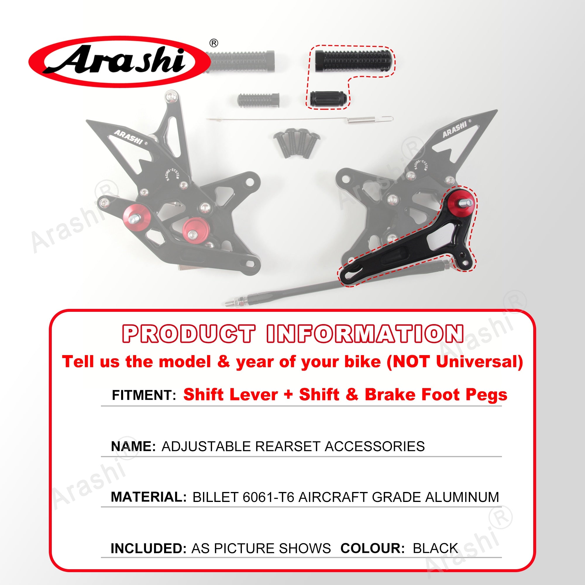 Arashi Spare Parts Adjustable Rearsets Replacement Shift Linkage Lever Gear Selector Motorcycle Footrest Spare Parts Foot Pegs