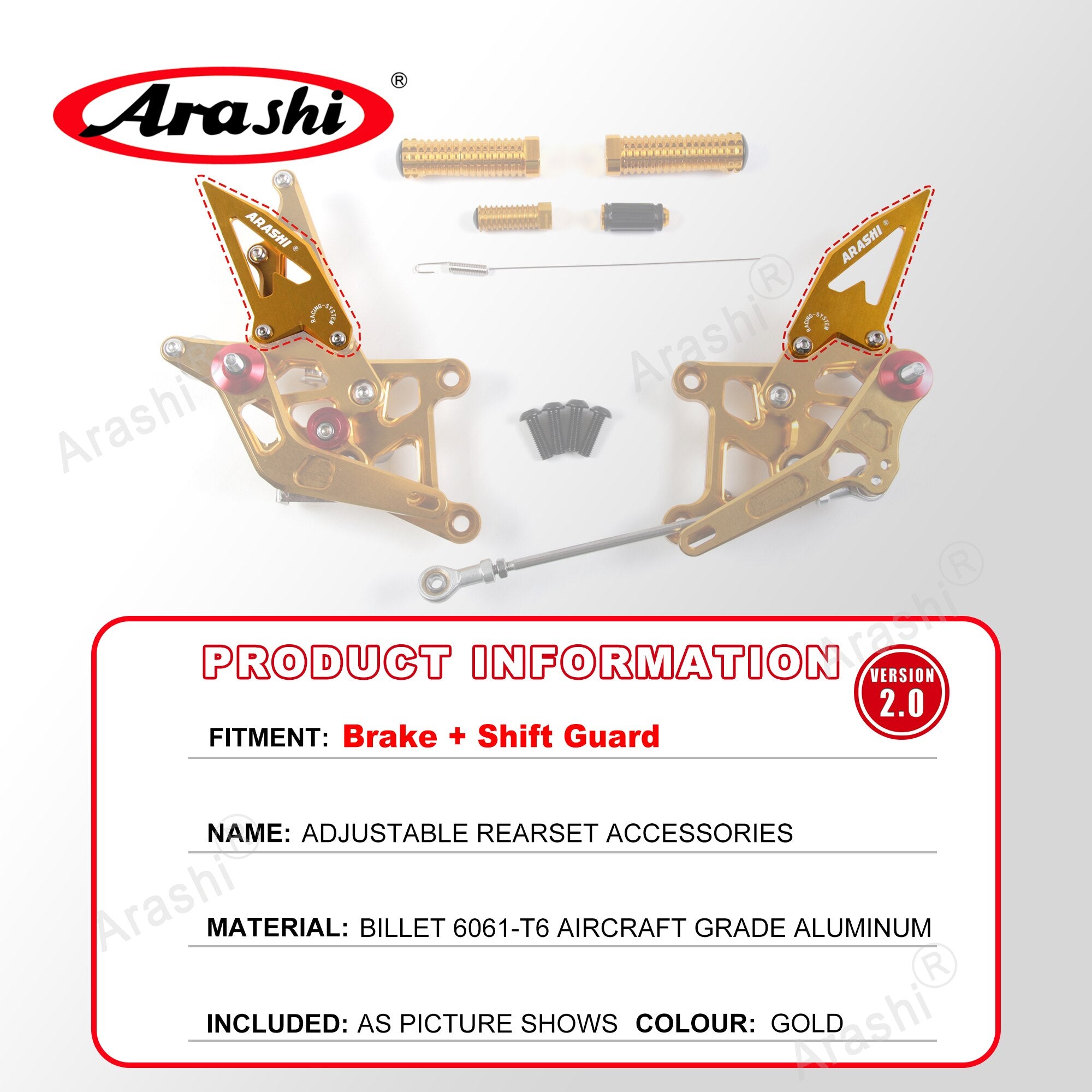Arashi Spare Parts Adjustable Rearsets Replacement Shift Linkage Lever Gear Selector Motorcycle Footrest Spare Parts Foot Pegs
