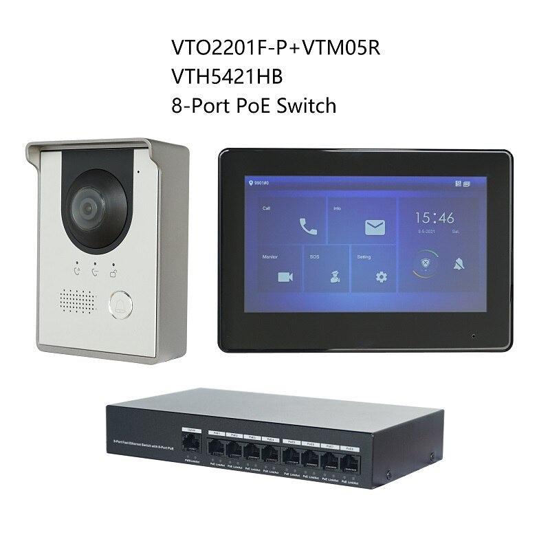 DH Multi-Language IP Video Intercom KIT,VTO2201F-P & VTH5421HW /VTH5421HB & PoE switch,support SIP, replace VTO2202F-P-S2