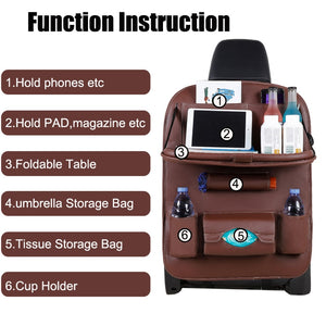 Car Seat Back Organizer Pu Leather Pad Bag Car Storage Organizer Foldable Table Tray Travel Storage Bag Auto Accessories