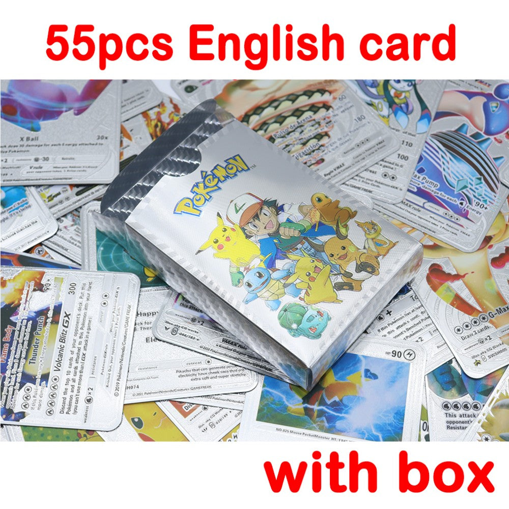 Pokemon Metal Card Spanish Box Gold Black Golden Letters Silver English Vmax Gx Collection Charizard Pikachu Cards Pack Toy Gift