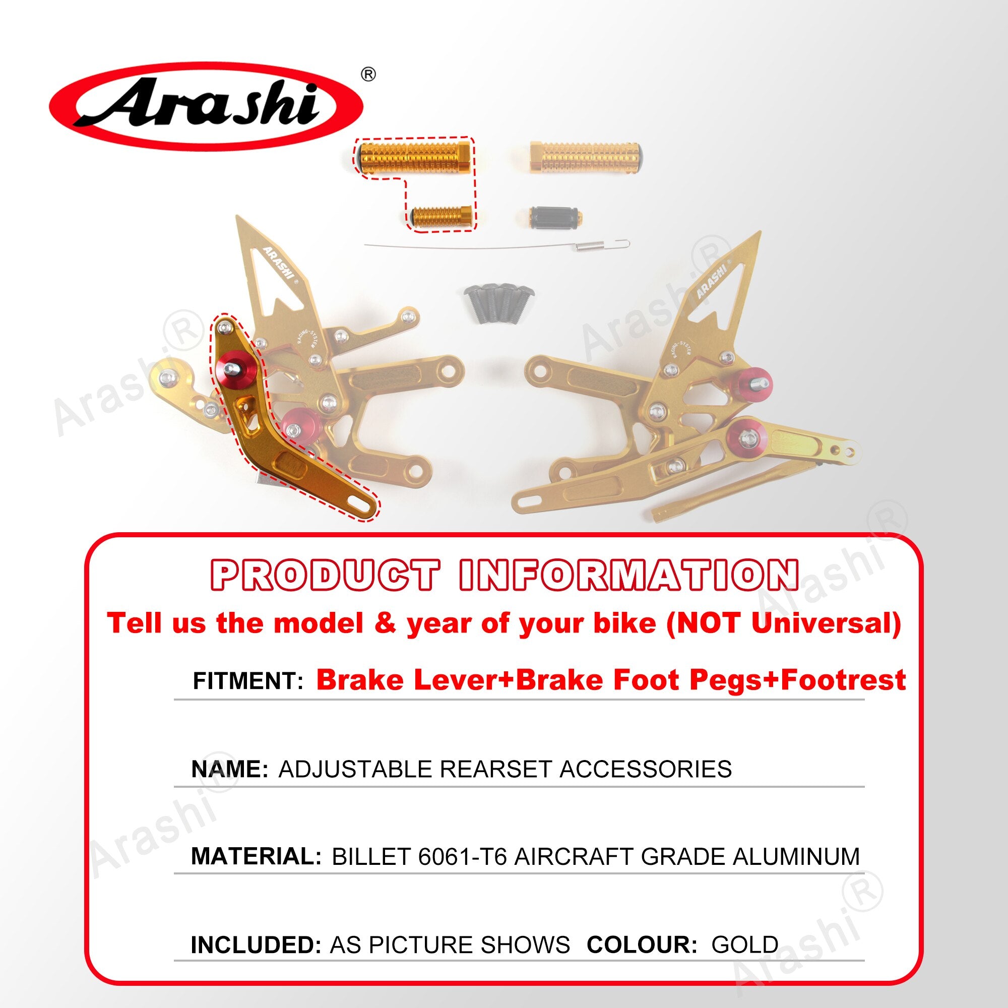 Arashi Spare Parts Adjustable Rearsets Replacement Shift Linkage Lever Gear Selector Motorcycle Footrest Spare Parts Foot Pegs