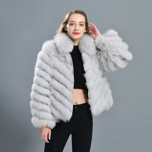 Woman Real Fox Fur Coat With High-Grade Silk Liner Winter Warm Reversible Jacket Lady Fashion Luxury Fur Casaco New Arrival