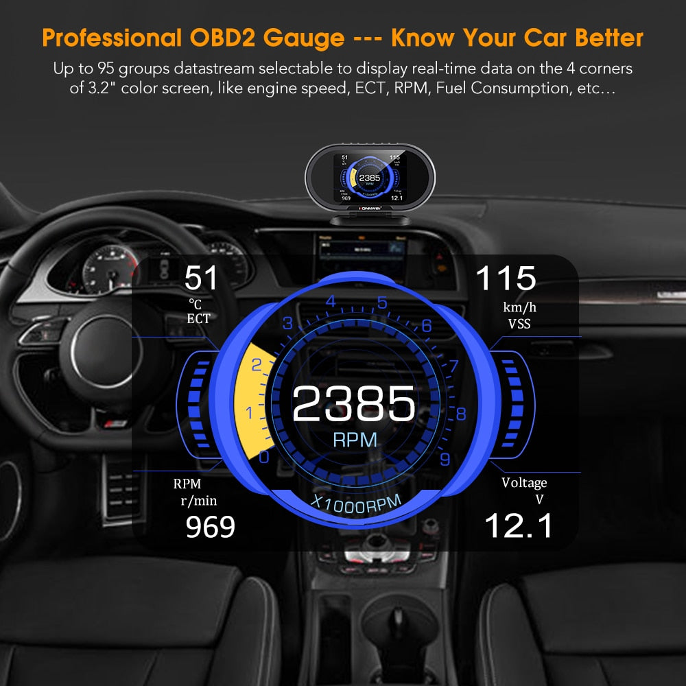 KONNWEI  KW206 OBD2 On-Board Computer Auto Car Digital Computer Display OBD 2 Scanner Fuel Consumption Water Temperature Gauge