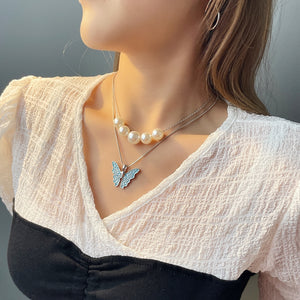 Disney Barbie Fairytopia Mermaidia Enamel Butterfly Pendant Necklace For Women Thai Pop Imitation Pearl Multilayer Jewelry