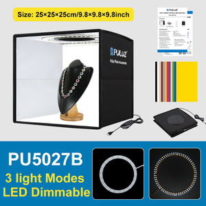 PULUZ Softbox 3 Color light Modes Lightbox Dimmable Led Ring Light Box Photo Lighting Studio Shooting Tent Box 6 Color Backdrops