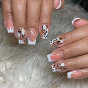 24Pcs/Box Charming Pink Flame Short Ballet Wearable Fake Nails press on Square Head Full Cover Detachable Finished Fingernails