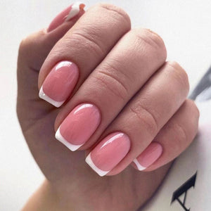 24Pcs/Box Charming Pink Flame Short Ballet Wearable Fake Nails press on Square Head Full Cover Detachable Finished Fingernails