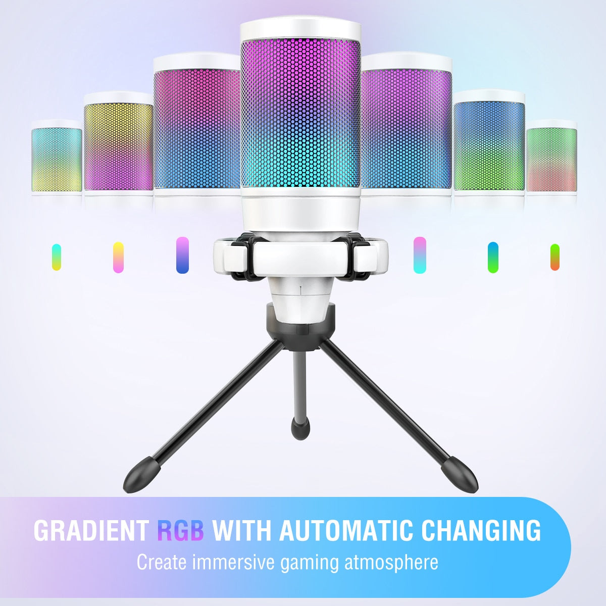 FIFINE AmpliGame USB Microphone,PC Gaming Recording Desktop Laptop Mic,RGB Streaming Podcasting Mic for Online Game,Zoom-White