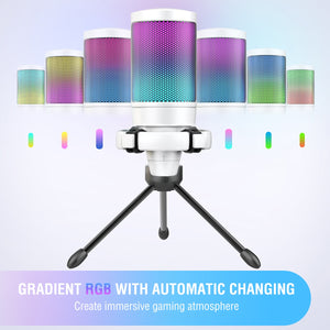 FIFINE AmpliGame USB Microphone,PC Gaming Recording Desktop Laptop Mic,RGB Streaming Podcasting Mic for Online Game,Zoom-White