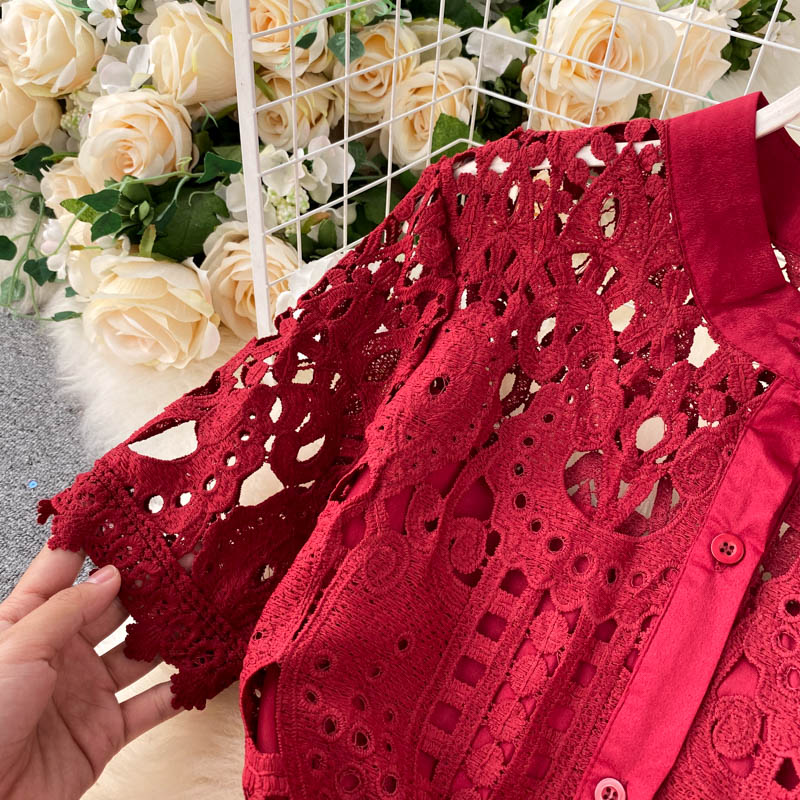 Design Hollow Out Woman's Dress Pink White Lace Elegant Party Dresses Bodycon Short-sleeve Summer Street Dress Woman Clothing