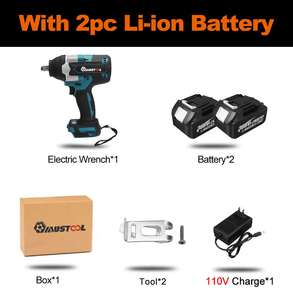 MUSTOOL 1800N.M Torque Brushless Electric Impact Wrench For Trucks 1/2 inch Cordless Wrench Driver Tool For Makita 18V Battery
