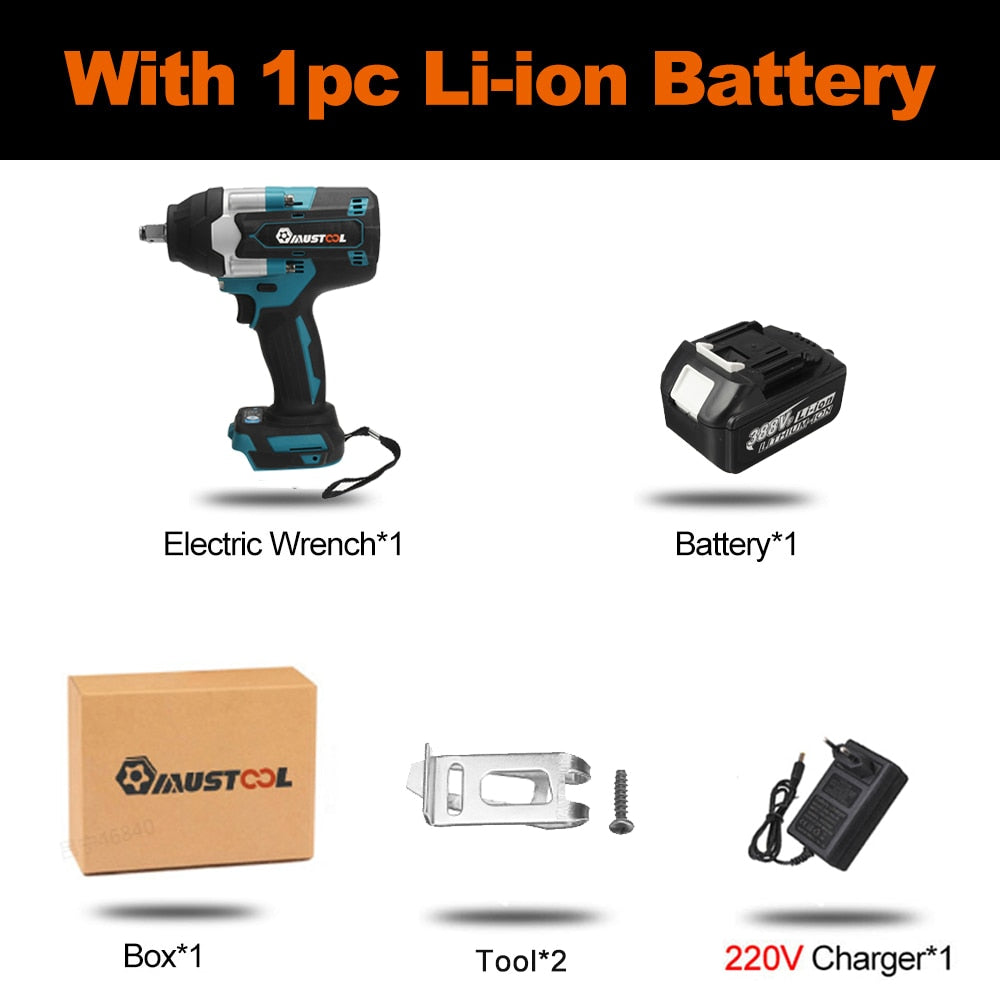 MUSTOOL 1800N.M Torque Brushless Electric Impact Wrench For Trucks 1/2 inch Cordless Wrench Driver Tool For Makita 18V Battery