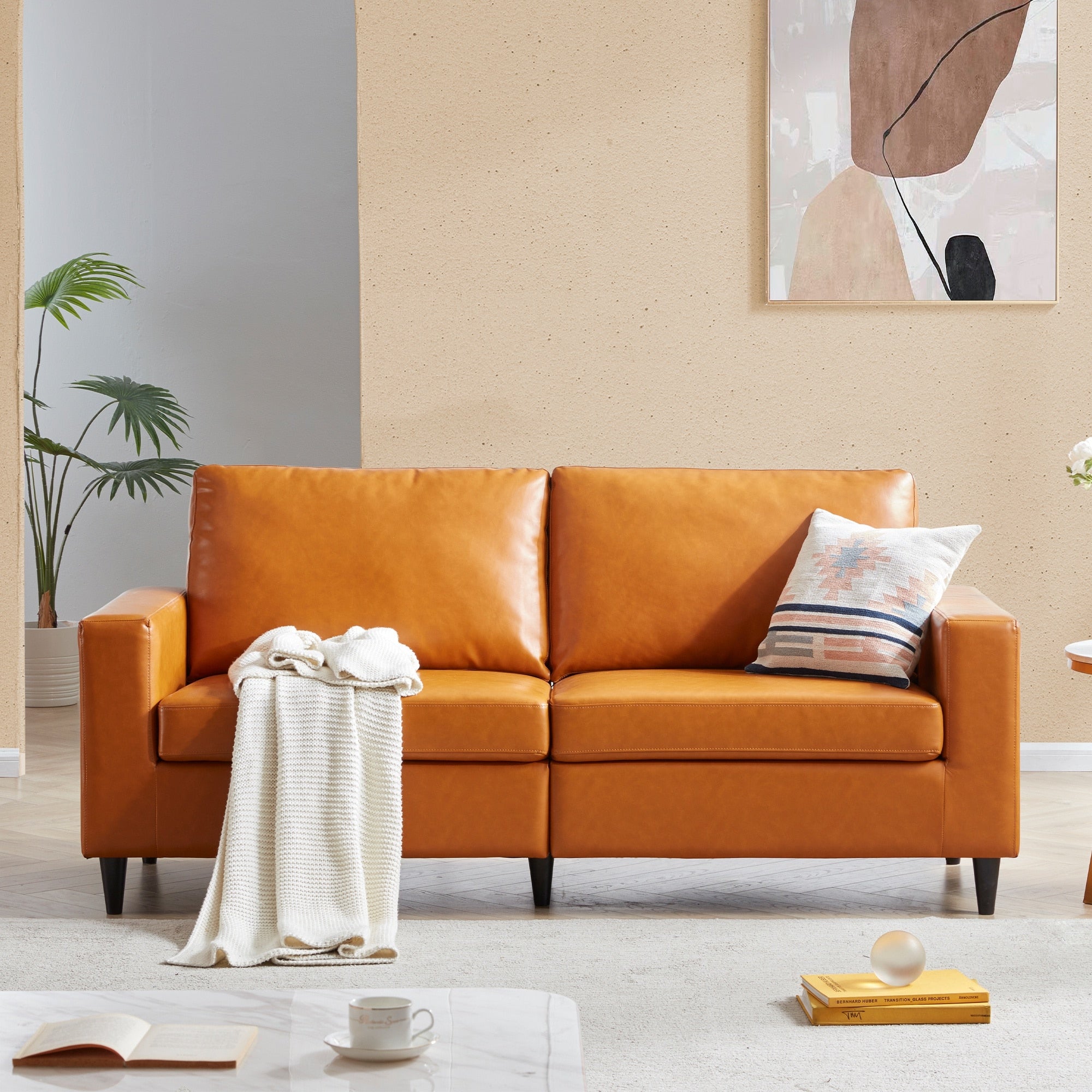 Furniture  Modern Style  3 Seat Sofa  PU Leather Upholstered Couch Furniture for Home or Office (3-Seat Sofa)