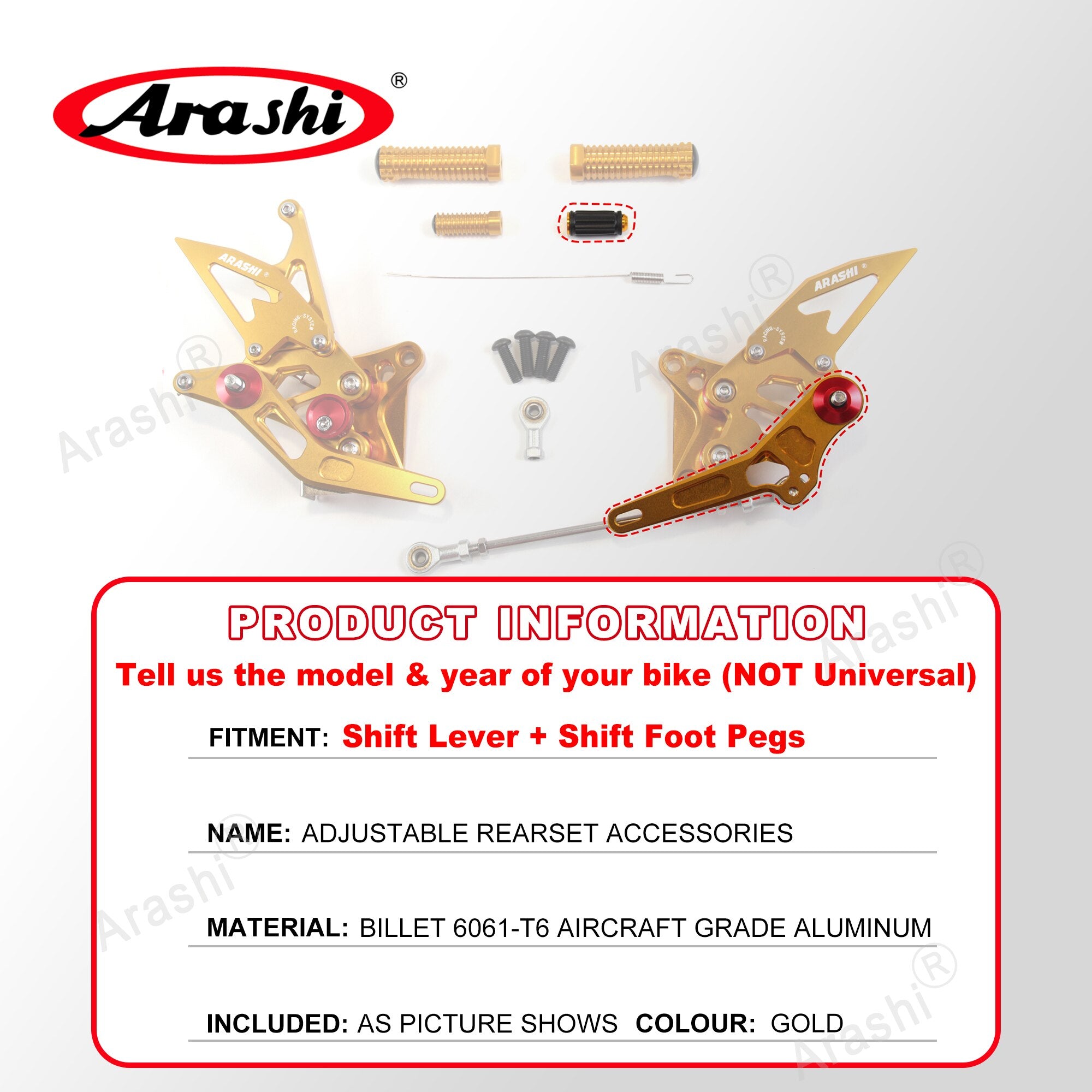 Arashi Spare Parts Adjustable Rearsets Replacement Shift Linkage Lever Gear Selector Motorcycle Footrest Spare Parts Foot Pegs
