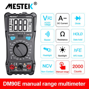 Mestek DM90A Digital Multimeter Auto Range T-RMS DC AC Voltage Current Capacitance Ohm Diode multimetro Temperature Multimeter