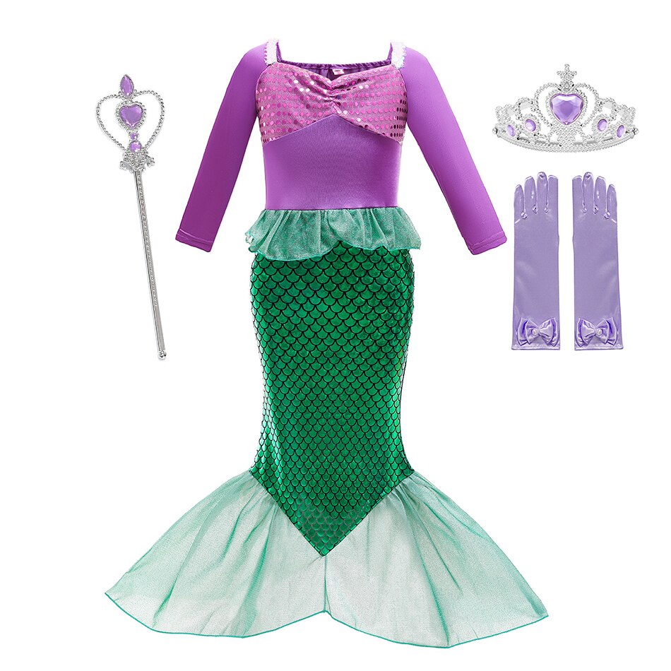 Disney Girl Princess Little Mermaid Ariel Dress Kids Cosplay Costume Children Carnival Birthday Party Clothes Summer Dress Girls