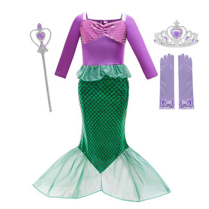 Disney Girl Princess Little Mermaid Ariel Dress Kids Cosplay Costume Children Carnival Birthday Party Clothes Summer Dress Girls
