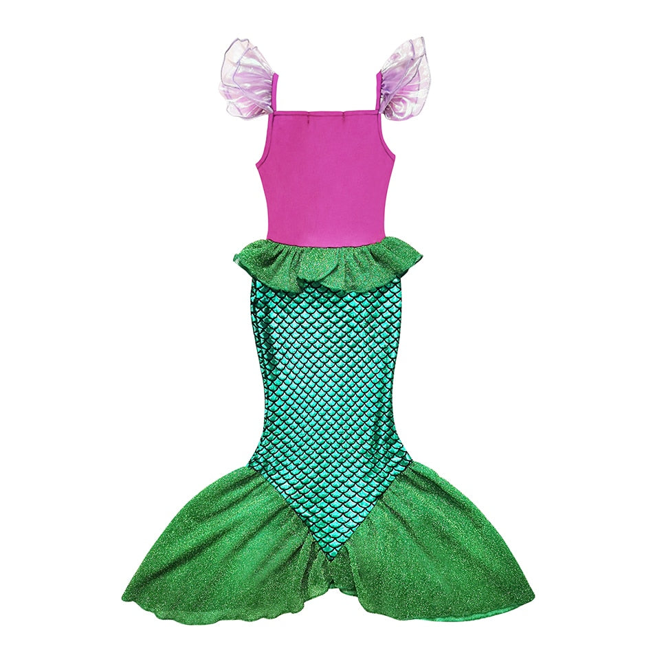 Disney Girl Princess Little Mermaid Ariel Dress Kids Cosplay Costume Children Carnival Birthday Party Clothes Summer Dress Girls