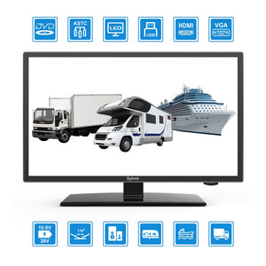 SYLVOX 12/24V 24&#39;&#39; Portable Car TV with DVD Player and FM Radio 1080P HD LED RV Television for Truck Camping Caravan Kitchen