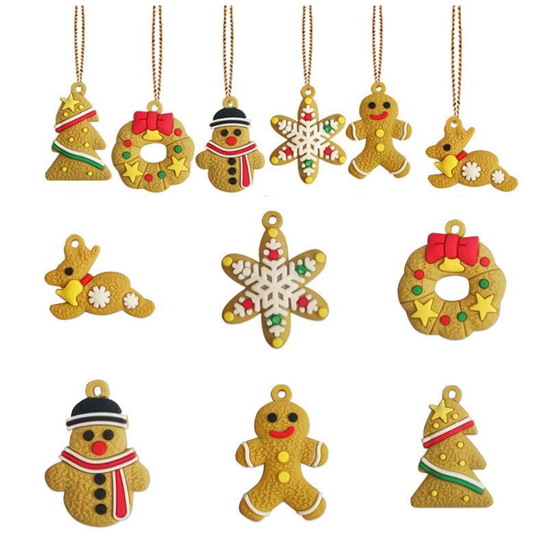 6/11Pcs Gingerbread Man Christmas Ornaments Deer Snowman Chrismas Tree Pendant Decoration New Year Navidad Decor Party Supplies