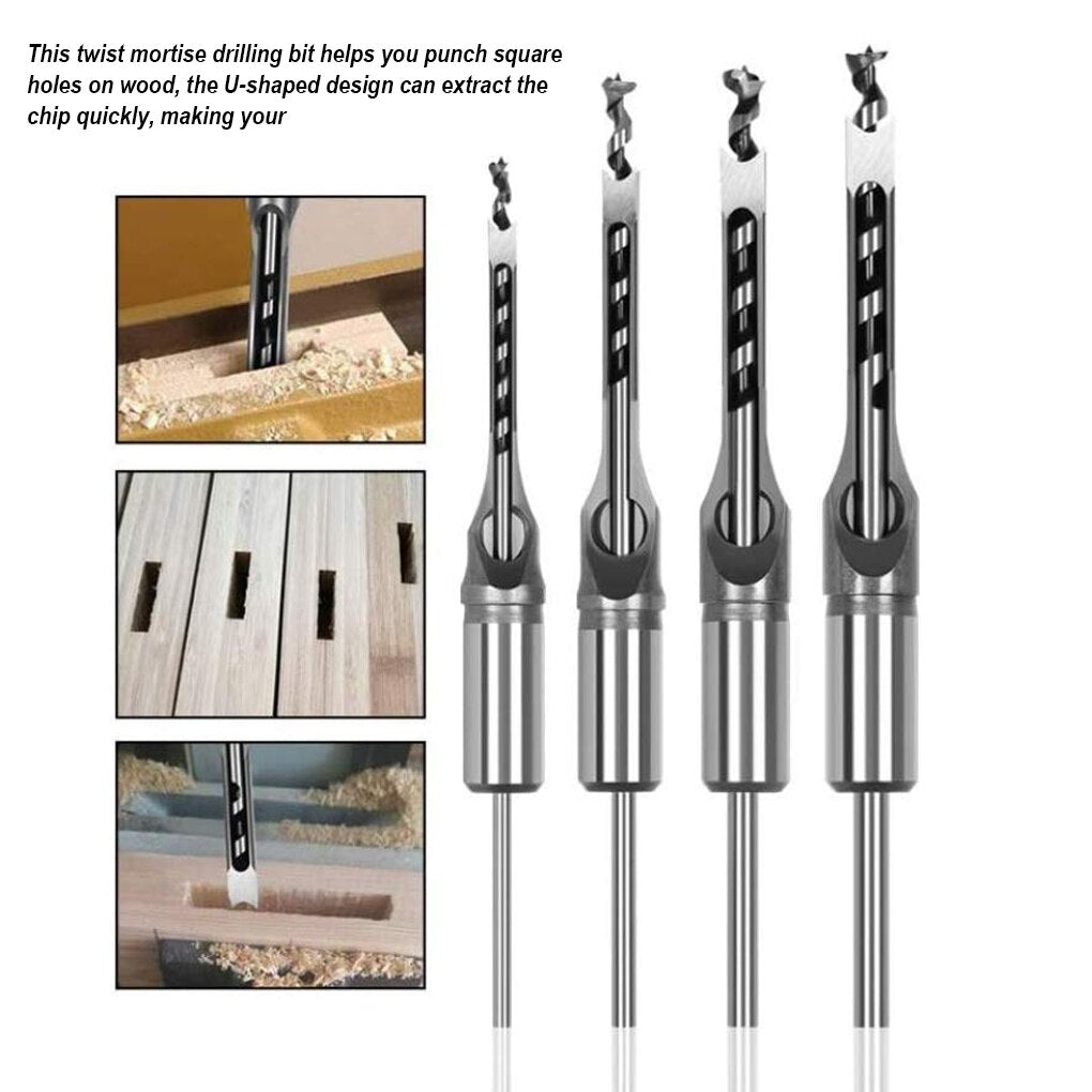 HSS Twist Drill Bits Woodworking Drill Tools Kit Set Square Auger Mortising Chisel Drill Set Square Hole Extended Saw 6.0mm~16mm