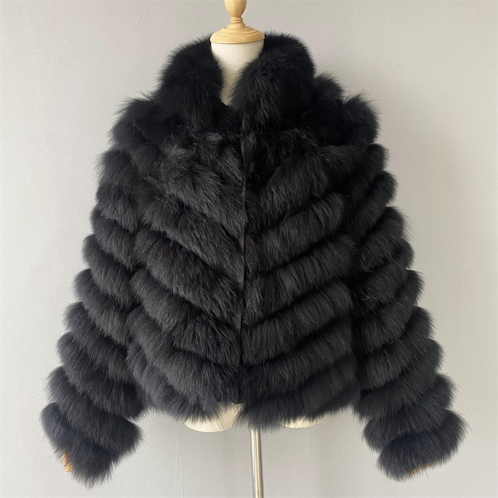 Woman Real Fox Fur Coat With High-Grade Silk Liner Winter Warm Reversible Jacket Lady Fashion Luxury Fur Casaco New Arrival