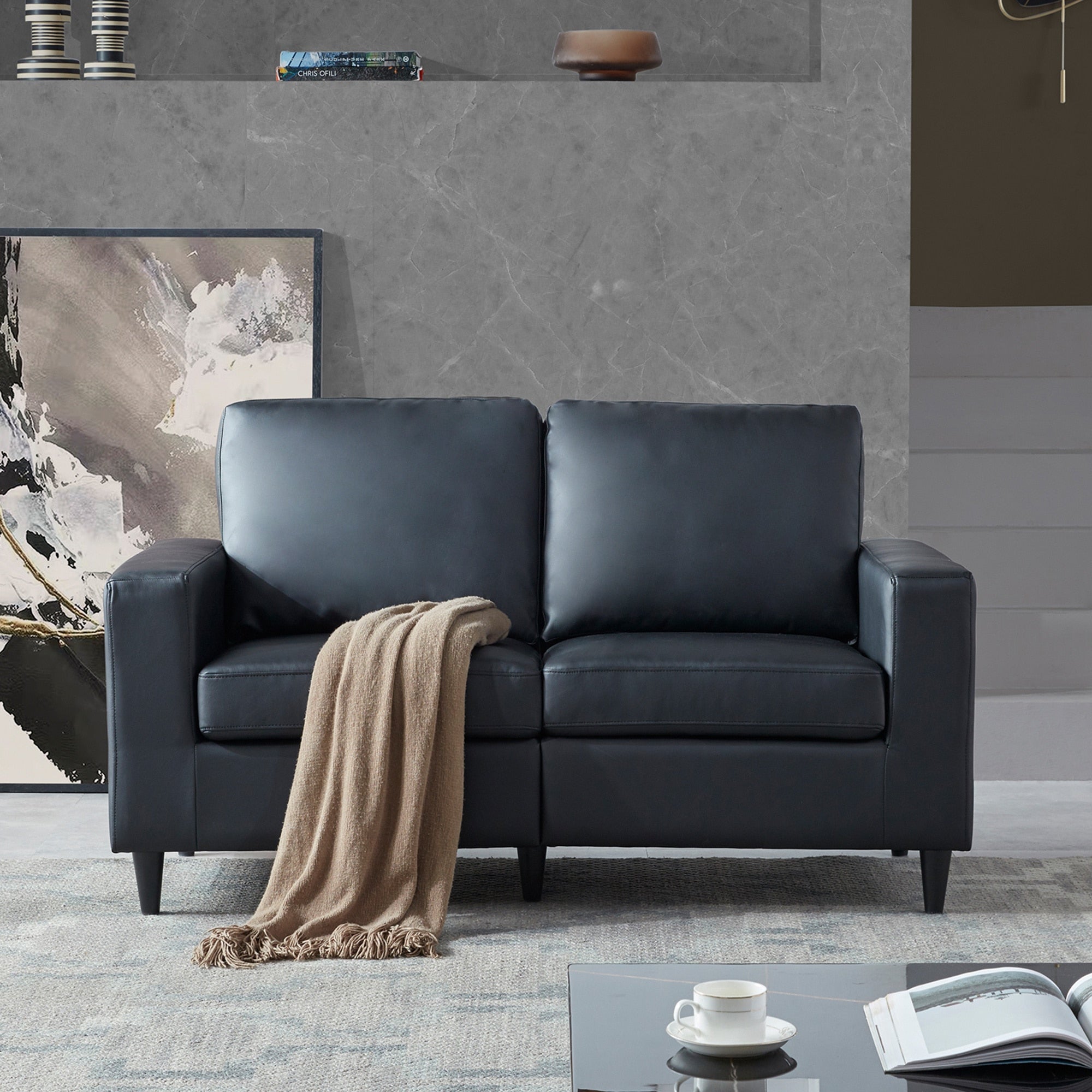 FurnitureModern Style Loveseat PU Leather Upholstered Couch Furniture for Home or Office (Loveseat)