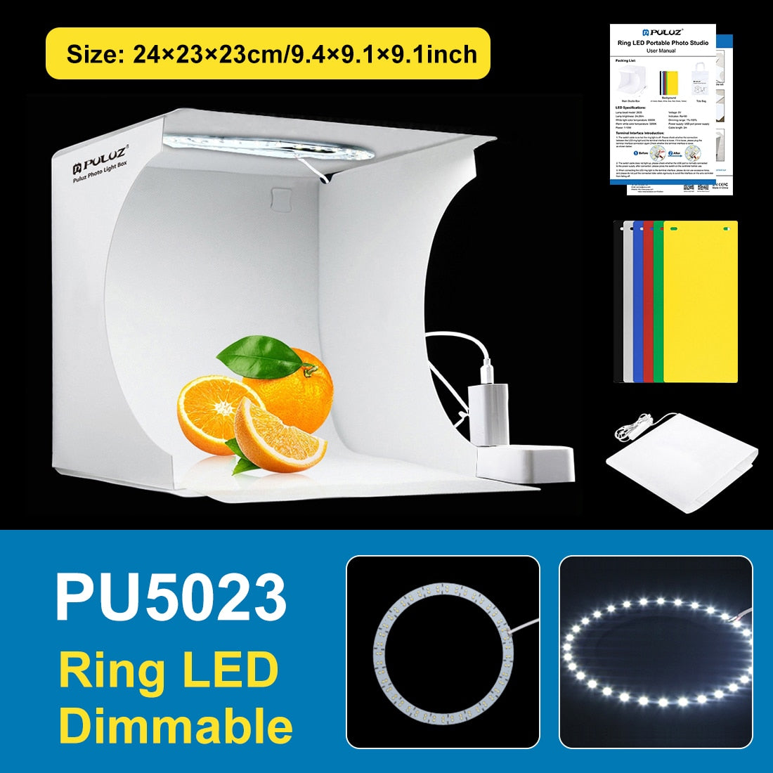 PULUZ Softbox 3 Color light Modes Lightbox Dimmable Led Ring Light Box Photo Lighting Studio Shooting Tent Box 6 Color Backdrops