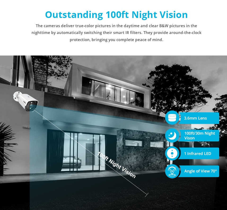 SANNCE 4CH HD 5MP XPOE CCTV NVR System 5MP 4PC IP Cameras Outdoor Weatherproof Home Video Security Surveillance Cameras System