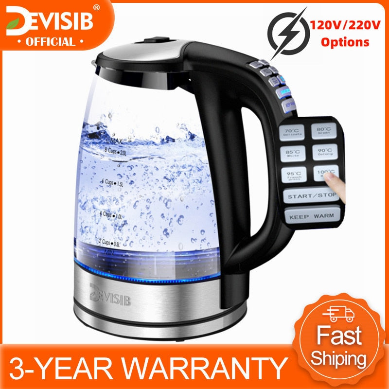 DEVISIB 2.0L Electric Kettle with Temperature Control Smart Tea Coffee Water Heater Teapot Cordless Kitchen Appliances 120V/220V