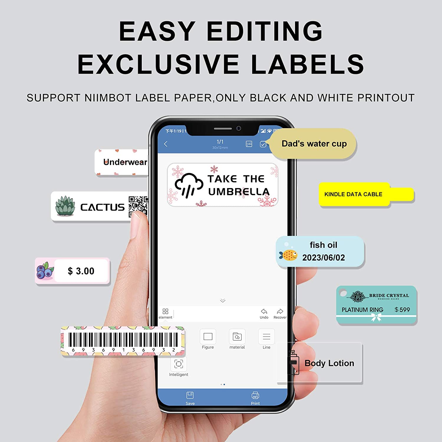 NiiMbot D110 Portable Label Maker Wireless Label Printer Tape Included Multiple Templates Available for Phone  Office Home