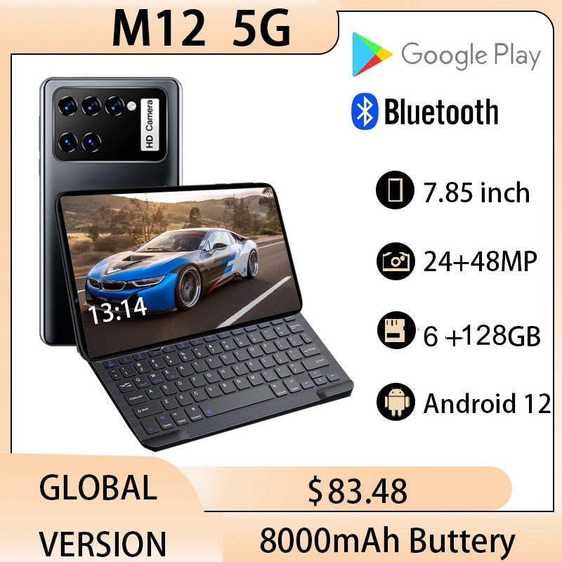 M12 Pad Tablet Android12 WPS Office 8 Inch 6GB RAM 128GB ROM 48MP 5G Deca Core Dual Sim GPS Send Keyboard Google Play Tablette