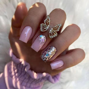 24Pcs/Box Charming Pink Flame Short Ballet Wearable Fake Nails press on Square Head Full Cover Detachable Finished Fingernails