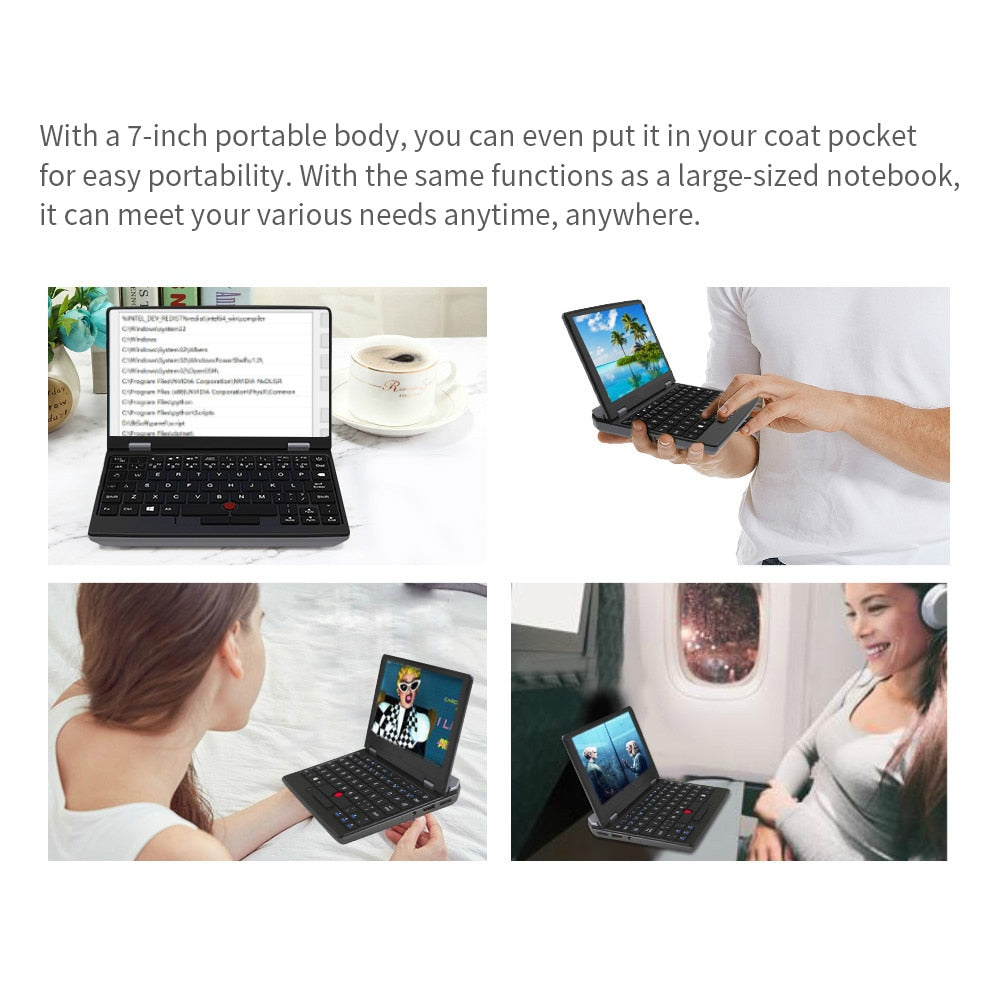 7 Inch Mini Laptop J4125 Notebook IPS Touch Screen Portable Netbook Win 10 Pro Mini PC Micro Computer Bluetooth 4.2 8G 1TB