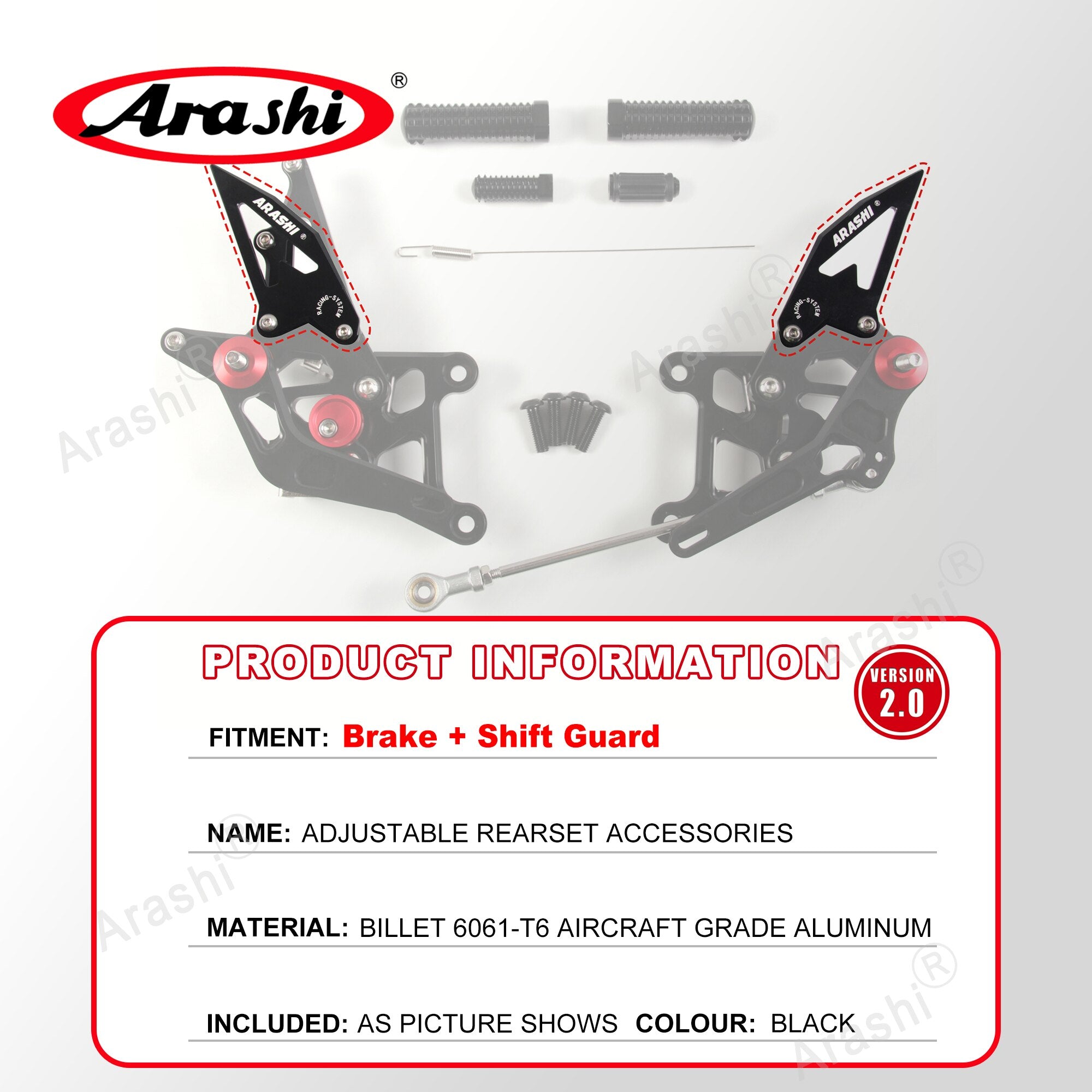 Arashi Spare Parts Adjustable Rearsets Replacement Shift Linkage Lever Gear Selector Motorcycle Footrest Spare Parts Foot Pegs