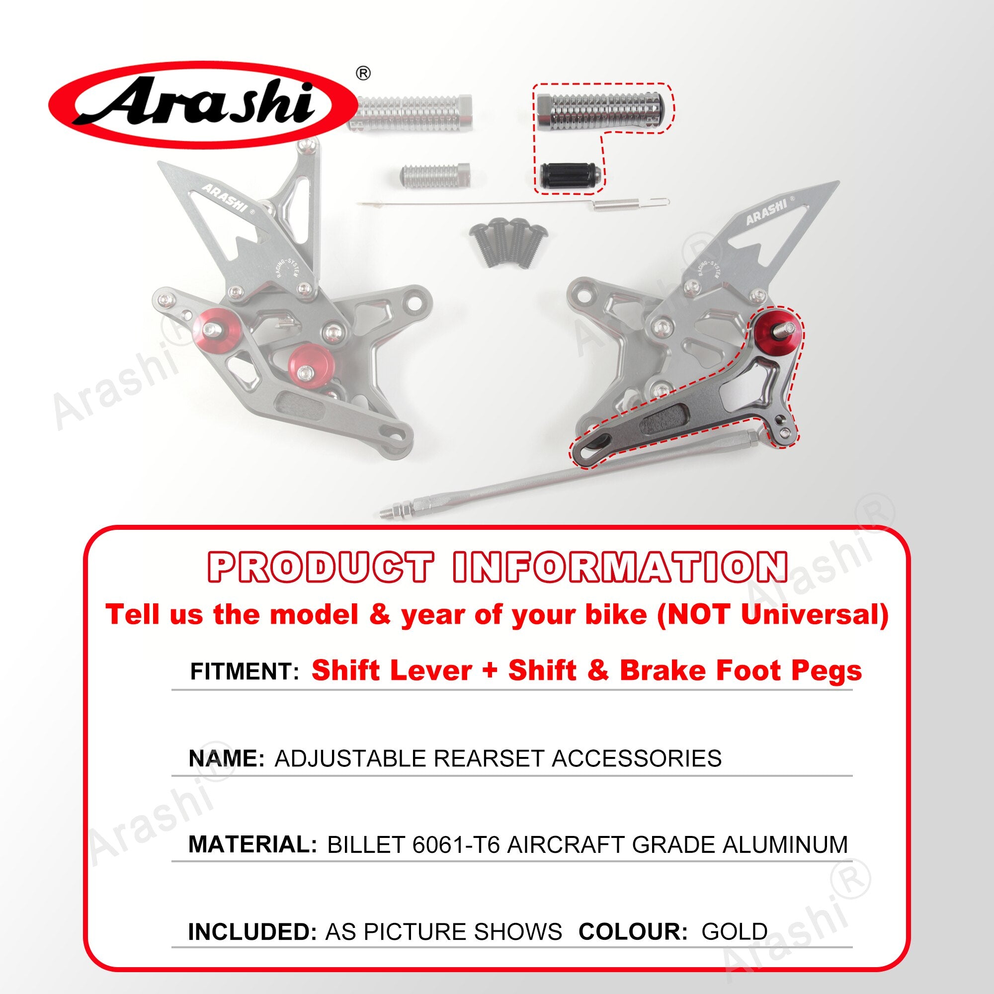 Arashi Spare Parts Adjustable Rearsets Replacement Shift Linkage Lever Gear Selector Motorcycle Footrest Spare Parts Foot Pegs