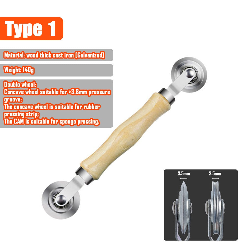 2IN1 Rubber Rolling Wheel Tools Wooden Handle Spline Roller For Renovator Window Installation Screen Door Household Hand Tool