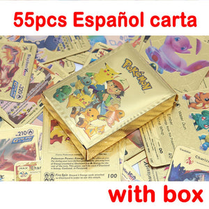 Pokemon Metal Card Spanish Box Gold Black Golden Letters Silver English Vmax Gx Collection Charizard Pikachu Cards Pack Toy Gift