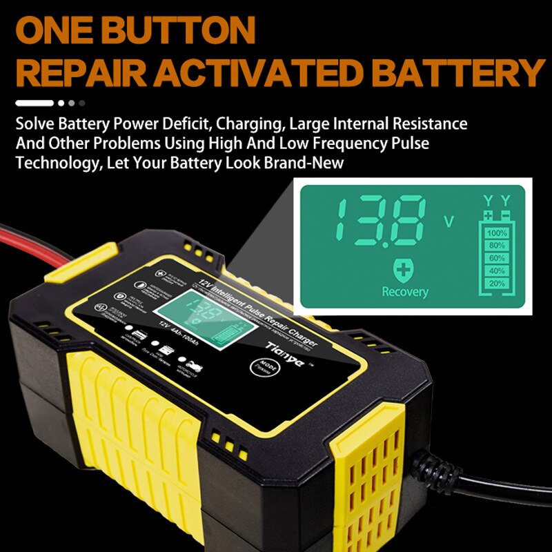 Intelligent Car Motorcycle Battery Charger 12V 6A For Auto Moto Lead Acid AGM Gel VRLA Smart Charging 6A 12V Digital LCD Display