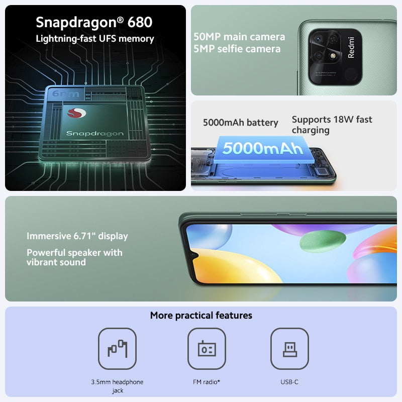 Global Version Xiaomi Redmi 10C 4GB 64GB / 4GB 128GB Smartphone Snapdragon 680 Octa Core 6.71" Display 50MP Rear Camera 5000mAh