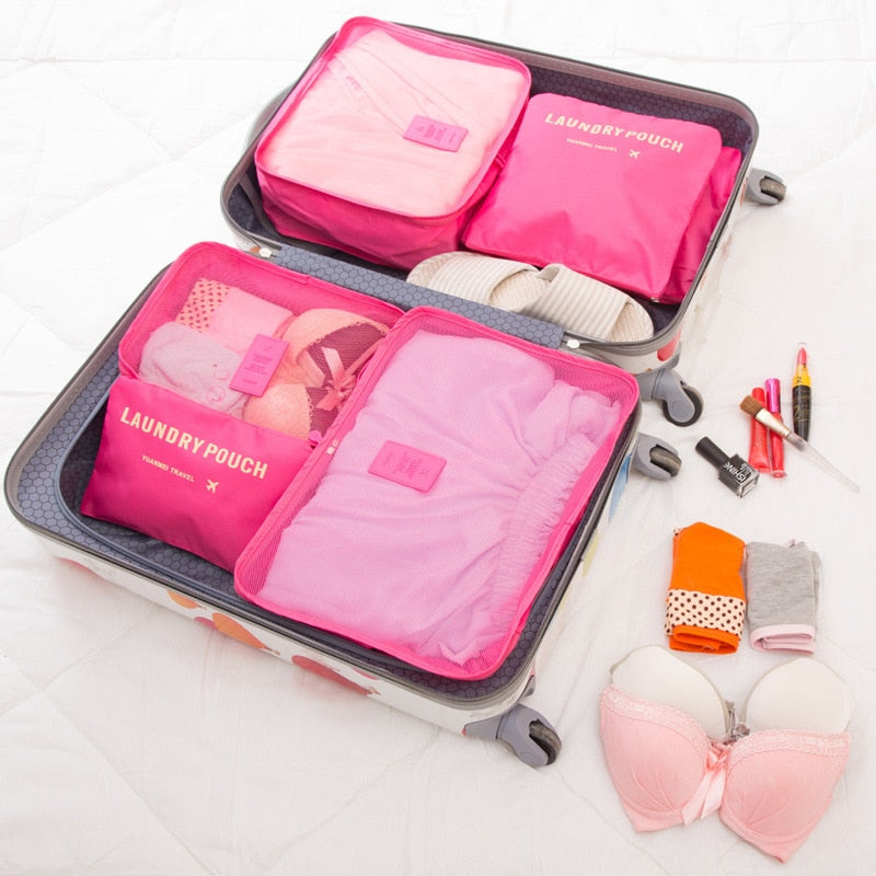 6Pcs/Set Travel Bag Men And Women Multifunction Clothing Luggage Organizer Bag Mesh Packing Cubes Unisex Travel Storage Bags Kit