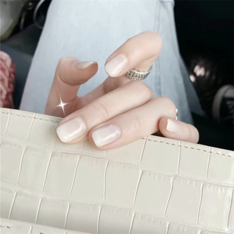 24Pcs/Box Charming Pink Flame Short Ballet Wearable Fake Nails press on Square Head Full Cover Detachable Finished Fingernails