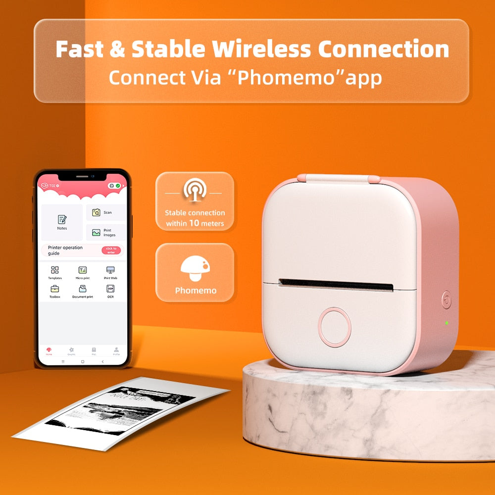Phomemo T02 Mini Portable Printer Thermal Printing 53mm Sticker Wireless Inkless Mini Pocket Printer Self-adhesive Label Printer